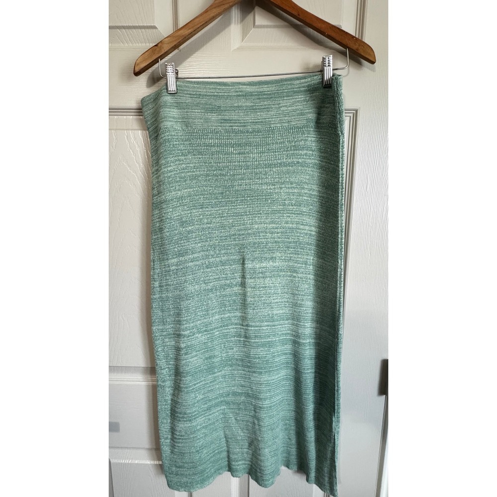 Free People Moss Green Space Dye Knit Midi Skirt XL Stretch Knit Boho Coastal